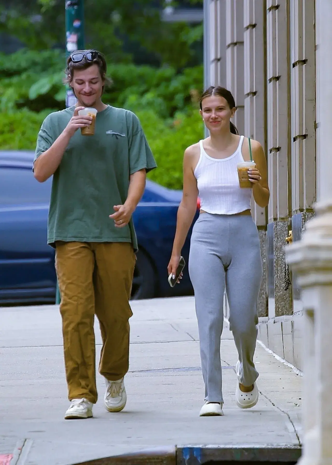 Millie Bobby Brown Stills in White Top Blue jeans in New York